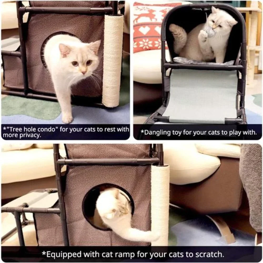 Modern Cat Tree House Condo Pet Furniture Large Cat Tower Bed Scratching Post
